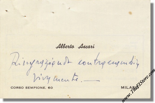 Vintage 1950s Alberto Ascari business card