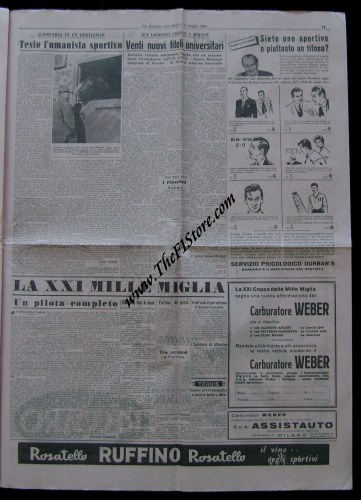 Vintage May 3 issue of la Gazzetta dello Sport on Alberto Ascari's wins in